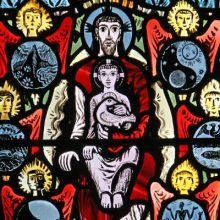 Trinity stained glass - St Etheldreda's Church – London, England