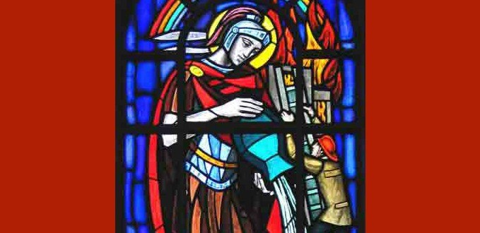 St. Florian stained glass - St. Robert Bellarmine - Burbank, CA
